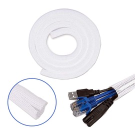 HUAZIZ Self-Closing Cable Sleeve, Cable Organiser, Woven Cable Sheath, Cable Protection for TV, PC, Home Cinema, Cable Management, Can Be Cut to Size and Reusable, Diameter 13 mm, White