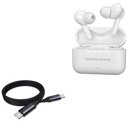 BoxWave Cable Compatible with Xupurtlk A8 Language Translator Earbuds - DirectSync PD Cable (3ft) - USB-C to USB-C (100W), Type C Braided Charge and Fast Sync - Jet Black