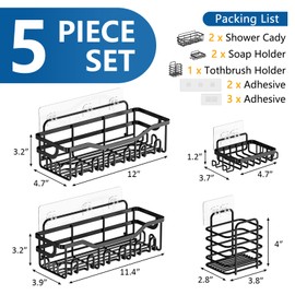 DAJYAWON Shower Caddy Adhesive, 5 Pack Bathroom Wall Organizer Shelves for Inside Shower, Black Shampoo Holder with Soap Rack&Storage Holder for Home Kitchen Decor