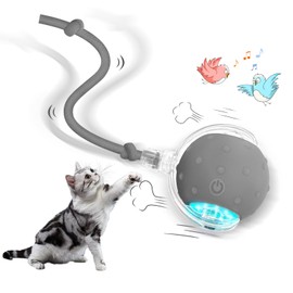 YoPoll Interactive Cat Toys Ball for Indoor Cats Electric Chirping Bird Fast Moving Rolling Ball on Carpet, Chirping & Motion Activate Kitty Cat Toys (Gray)