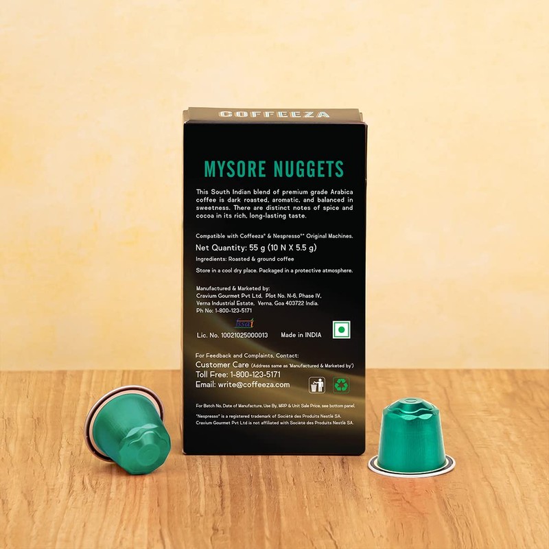 Coffeeza (AAA Arabica Grade) Mysore Nuggets Aluminium Coffee Capsules, Intensity