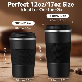 Baodaadan Insulated Travel Coffee Mug Spill-Proof Stainless Steel Tumbler 12oz