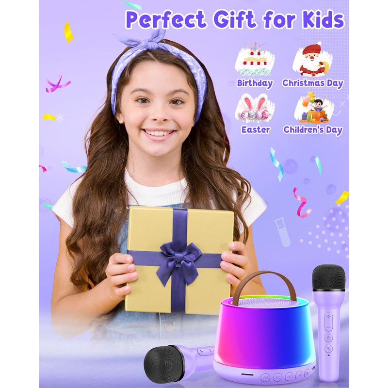 Mini Karaoke Machine for Kids, Portable Bluetooth Speaker with 2
