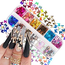 Butterfly Nail Art Glitter Sequins 12 Colors 3D Holographic Butterfly Nail Decals Flakes for Acrylic Nails Manicure Paillettes Ultrathin Glitters Nail Art Supplies for Women Nail Art Decoration