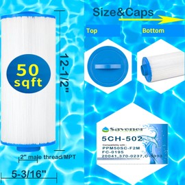 5CH-502 Spa Filter Cartridge Replacement for PPM50SC-F2M, Filbur FC-0195, Marquis Spa 20041, 20091, 370-0237, C-5303, Darlly 50501, 2" Male Thread/MPT Hot Tub Cal Spas Filter, 50 sq.ft, 2 Pack