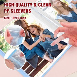 Photo Album 8x10 Hold 68 Photos, 8x10 Photo Album Book, 8x10 Photo Album for 8 x 10 Pictures, Artwork Portfolio Binder for 8x10 Photos, 10x8 Sheet Protector Folder for Photos, Children Artwork (Blue)