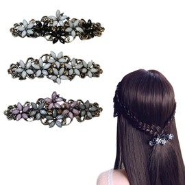 Haarspangen Damen,3 Stück,Blume Haarspangen,Vintage Strass Stil Barrettes,Luxus Schmuck Design Haarnadel,Französische Haarnadel,für Mädchen, Frauen, Damen, Blau