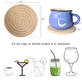 Coasters for Drinks, Vintage Woven Coasters for Table Protection, Water Absorbent Coaster Set, Handmade Braided Fabric Coasters Heat-Resistant (Khaki（With Holder), 6)
