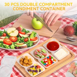 Snack Container, 30 Pcs Double compartment snack containers, Double Compartment Condiment Containers with Lids,Reusable Snack Container pare Outdoor Use, Travel