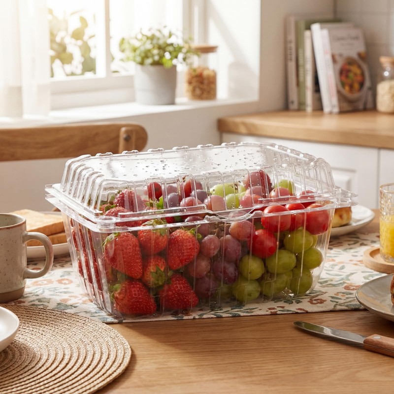 Qinyoung 100 Pack Berry Containers 1 Pound Plastic Fruit Containers