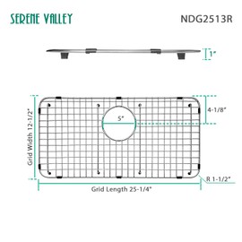 Serene Valley Sink Bottom Grid 25-1/4" X 12-1/2“, Rear Drain with Corner Radius 1-1/2", Sink Protector NDG2513R