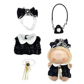 LOZTBUE 1 x 17 cm clothing compatible with Laabubu dolls, 17 cm black doll clothing accessories with dress, bag, bow, hair clip, boys and girls (doll)