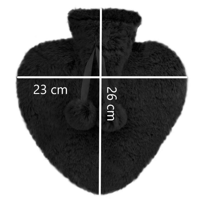 Heart Shaped Hot Water Bottle & Plush Cover 800ml Black
