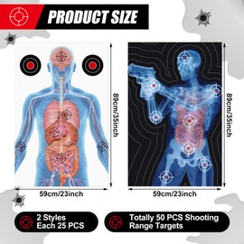 Hollowfly 50 Pack 23 x 35 Inch Shooting Range Targets Paper Shooting Targets Human Silhouette Targets X-Ray Skeleton Designs Anatomical Shooting Target Medically Designed Gun Targets for Practice