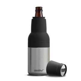 Asobu Frosty Beer Holder 2 Go Vacuum Insulated Double Walled Stainless Steel Beer Can and Bottle Cooler with Beer Opener, Bpa Free, Fits Standard 12oz Bottles, Gift for Beer Lovers (Star Silver)