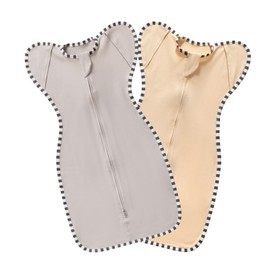 Baby Swaddle Blanket for Newborns and Infants,2-Piece Set Infant Pajamas,Bidirectional Zipper,Easy to Put On and Take Off (Grey+Light Apricot, S(0-3 Months))