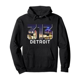 313 Detroit Area Code Night Skyline Vintage Pride Michigan Pullover Hoodie