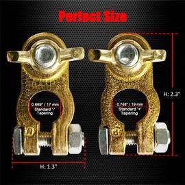 Ampper Brass Battery Terminal Connectors, Top Post Battery Terminals Clamp Set for Marine Car Boat RV Vehicles (Wing Nuts, 1 Pair)