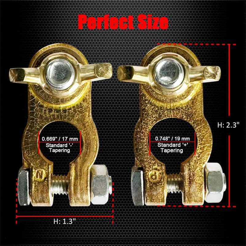 Ampper Brass Battery Terminal Connectors, Top Post Battery Terminals Clamp