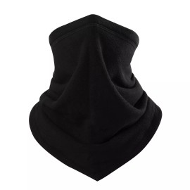 Unbranded Winter Fleece Neck Gaiter Ski Tube Scarf for Cold Weather Neck Warmer Face Cover - Black, 36*30cm -with drawstring