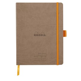 RHODIA 117784C - Taupe Meeting Soft Notebook - A5+ - Pre-Printed Date/Notes/Action - 160 Detachable Pages - 90G Clairefontaine Paper - Bookmark, Pencil Holder - Faux Leather Cover - Rhodiarama