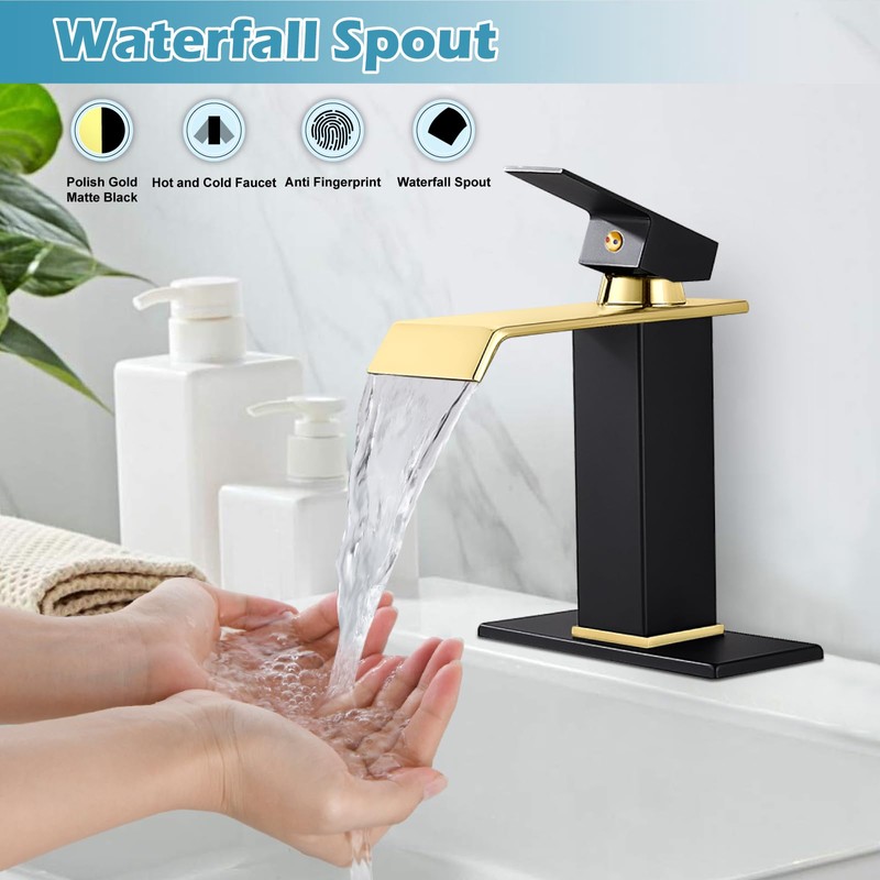 Midanya Waterfall Bathroom Faucets, Single Handle 1 Hole Bathroom Sink