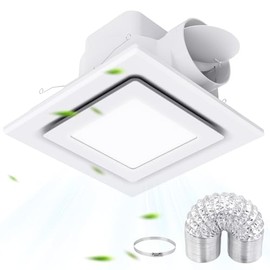 Bathroom Exhaust Fan with Light, 10" Panel Bathroom Ceiling Ventilation Fan (8x8 Mount), 112 CFM 1.0 Sones, Quiet Square Bath Fan Light Combo for Bathrooms, Shower, Office, Restroom Etc