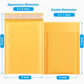 Axidou Kraft Bubble Mailers 4x8 Inch 100 Pack, Tear Resistant Padded Envelopes, Thick Self Sealing Bubble Envelopes, Suitable for Small Businesses, Shipping, Mailing, Packaging, Yellow