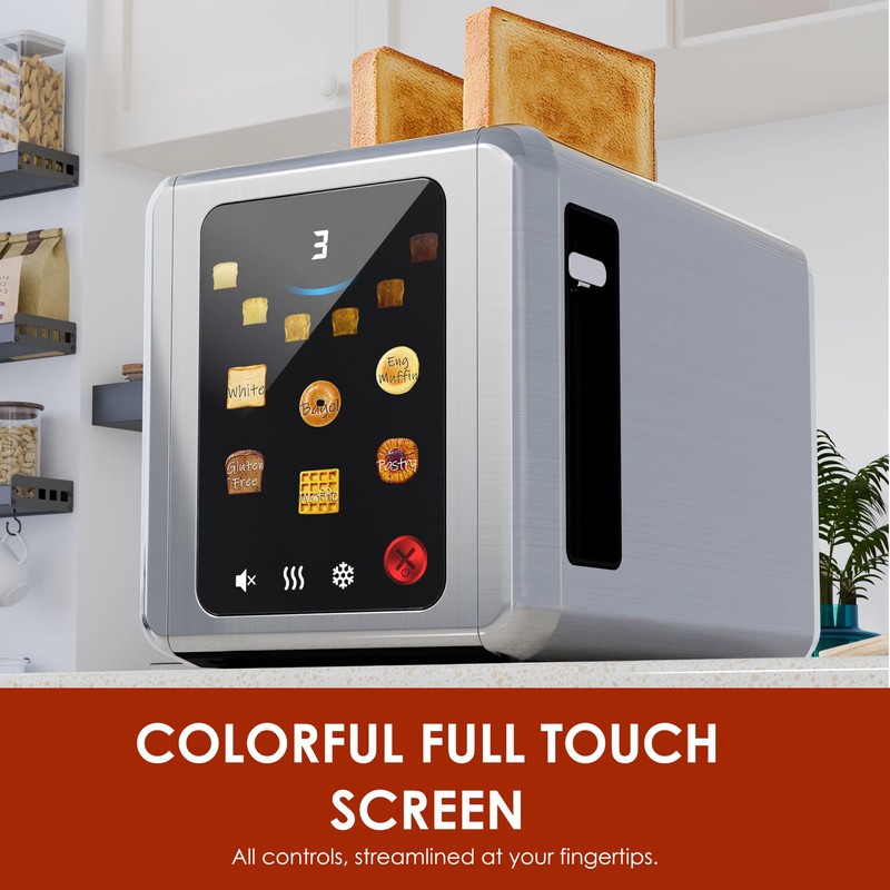 WHALL Full Touch Screen Toaster 2 Slice, 1.5'' Wide Slot