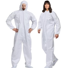 Medical Nation Hazmat Suits | 2 Pack, Extra Large | Disposable Protective Coveralls, Heavy Duty Full Body Painters Suit for Men & Women with Hood, Sleeves, Zipper - Breathable & Water Resistant - XL