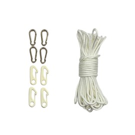 Stormflag Flagpole Rope Diameter 15 mm 6 mm, White Flagpole Rope, Weatherproof, 4 Pieces Metal Hooks and 4 Pieces Nylon Hooks, Flagpole, Sailing Boat, Camping Garden