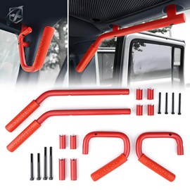 Xprite 4-Piece Aluminum Grab Handles & Bars Kit for 2007-2018 Jeep Wrangler JK JKU Interior Accessory (Red) - Heavy-Duty Wrangler Grabs Handles