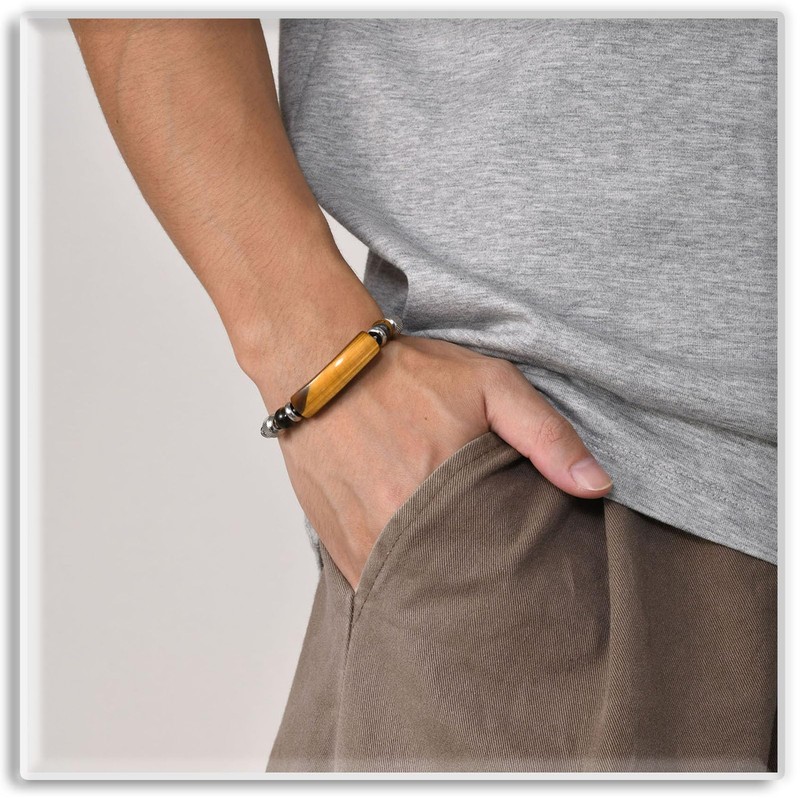 Xusamss Tiger Eye Stone Bar Link Bracelet for Men(Brown)