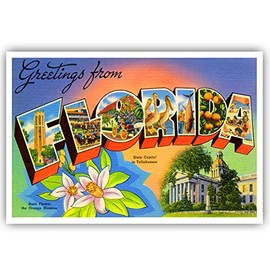 GREETINGS FROM FLORIDA vintage reprint postcard set of 20 identical postcards. Large letter US state name post card pack (ca. 1930's-1940's). Made in USA.