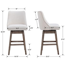 Kmax Velvet Counter Height Bar Stools Swivel Farmhouse Bar Stools with Wood Legs Nailhead Footrest for Kitchen Island, Set of 4- Cow