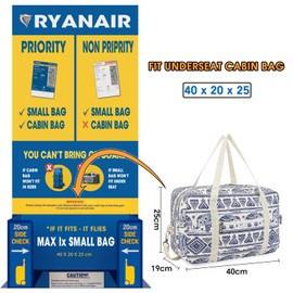 for Ryanair Airlines Cabin Bag 40x20x25 Underseat Foldable Travel Duffel Bag Holdall Tote Carry on Hand Luggage Overnight for Women and Men 20L (Elephant (with Shoulder Strap))