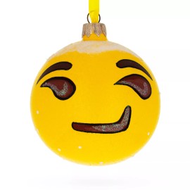 BESTPYSANKY Sly Smirking Facial Expressions Blown Glass Ball Christmas Ornament 3.25 Inches