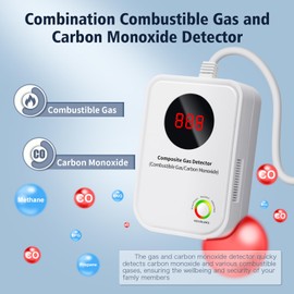 Plug-in Carbon Monoxide & Natural Gas Detector with Digital LCD, 24/7 Continuous Monitoring, Voice Alert, Flame Retardant | 40in Cord Wired Design Easy Plug-in Home Safety