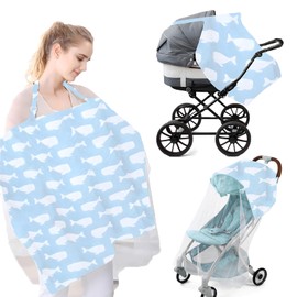 MATTJIASPOP Manta para Amamantar Bebe,Manta de Lactancia para Bebés y Lactancia Materna Bufanda,Manta de Maternidad para Amamantar a tu Bebé,Funda para Portabebés,Asientos y Bufanda.(Ballena Azul)