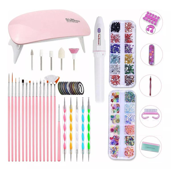 Burkey Kit De Portatilkit Básico De Uñas, Lámpara Uv, Taladro