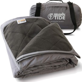 BRAWNTIDE Large Outdoor Waterproof Blanket - Great for Beach, Stadium, Camping, Extra Thick Fleece, Warm, Windproof, Sandproof, Ideal for Sunbathing, Yoga, Parks, Grass, Picnics, Sports, Car (Gray)