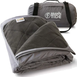 BRAWNTIDE Large Outdoor Waterproof Blanket - Great for Beach, Stadium, Camping, Extra Thick Fleece, Warm, Windproof, Sandproof, Ideal for Sunbathing, Yoga, Parks, Grass, Picnics, Sports, Car (Gray)