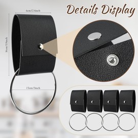 MISAKTEAM 4 PCS Leather & Metal Towel Ring Holder for Kitchen Dish Towels Holder with Loop Oven Door Hanger Gifts for Farmhouse Home Decor(Black)