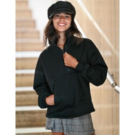 Arshiner Girls Half Zip Sweatshirt with Drawstring Hem Fleece Quarter Zip Pullover Sweatshirts Fall Clothes for Teen Girl Girl Black Sweatshirt Girls Sweatshirts Size 10-12