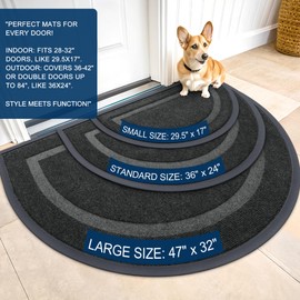 OLANLY Half Circle Door Mat Indoor Outdoor Entrance Welcome, Waterproof All-Season, All-Weather Doormat, Sturdy Natural Rubber, Low Profile, Easy Clean Patio Porch Entryway Mat, 71x47, Black