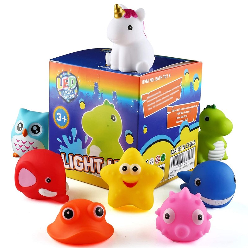 Bath Toys, 8 Pcs Light Up Floating Rubber Animal Toys