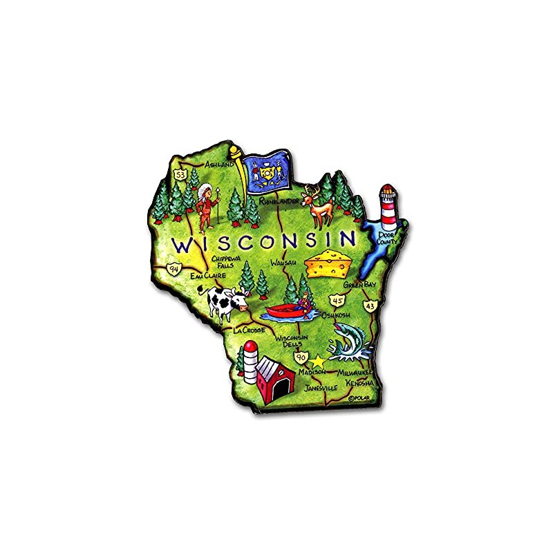 Wisconsin Artwood State Magnet Collectible Souvenirs and Gifts by Classic