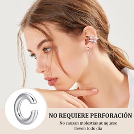 Fokoo Ear Cuff de Inoxidable de Hipoalergénicos, 2 Piezas Aretes sin Perforación para Cartílago, Puños Abiertos, Diseño Redondo, Más de Moda, Mejor Regalo para Mujeres En Cumpleaños y Aniversarios.(Plata)