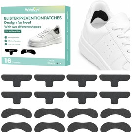 Welnove Blister Prevention Patches, 16 Sheets Moleskin for Shoes (Not for Skin), Protect Heel from Rubbing Shoes, Black - Assorted Shapes