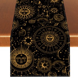 Linen Ouija Boards Decorations Ouija Table Runner Astrology Decor Occult Moon Tablecloth Ouija Decorations and Supplies for Home Kitchen Table-13×72’’
